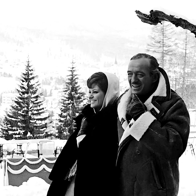 Photos of David Niven and Claudia Cardinale Skiing at Cortina d’Ampezzo During the Filming of “The Pink Panther” (1963)