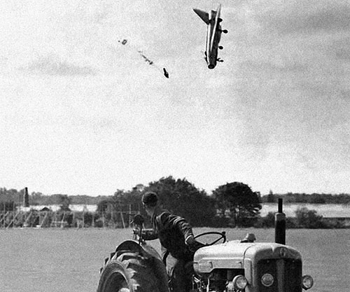 Test pilot George Aird ejected from his Lightning F1 aircraft, 1962