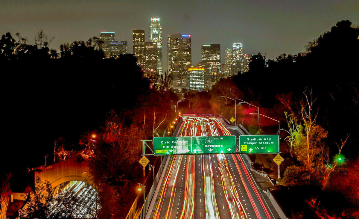 Los Angeles and skyline at night, California, U.S