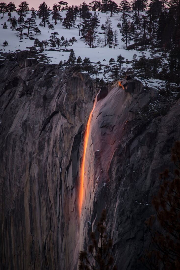 dramatic horsetail fall at yosemite during sunset