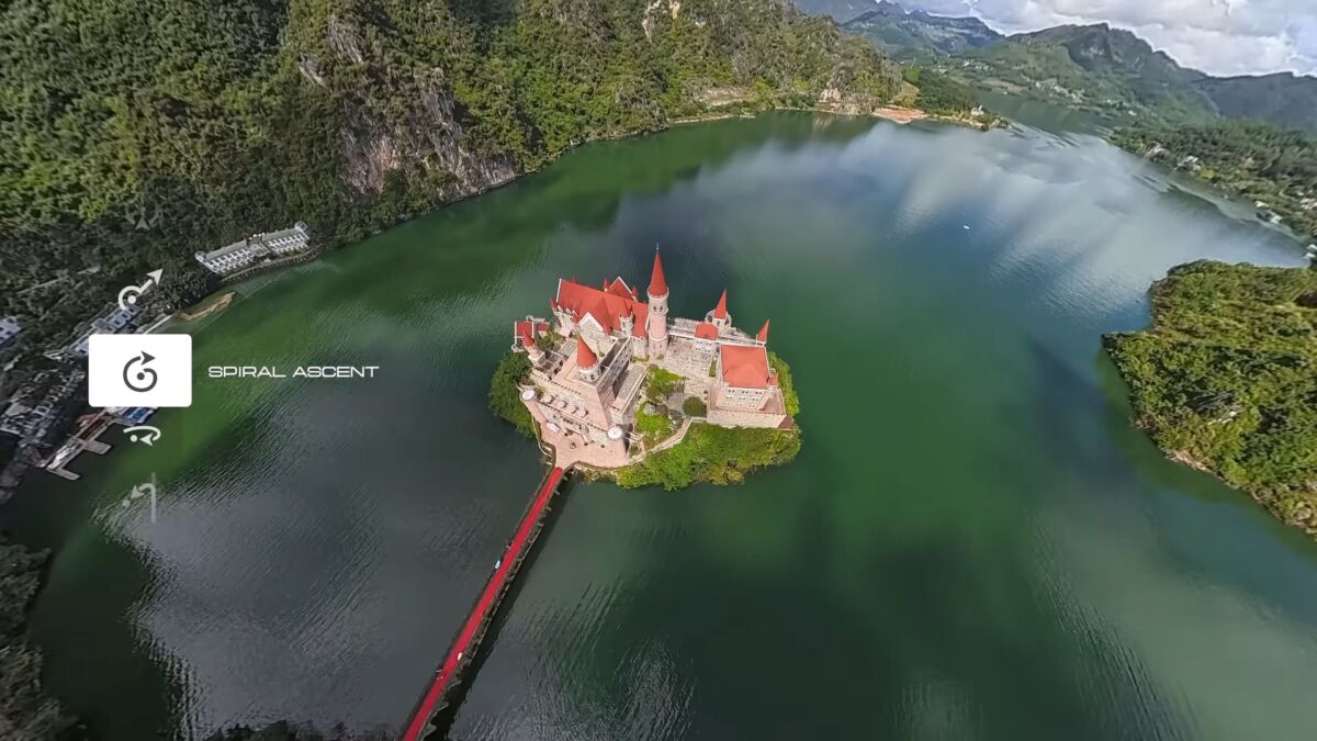 Antigravity A1 8K drone flying in a mountain landscape capturing 360 degree footage