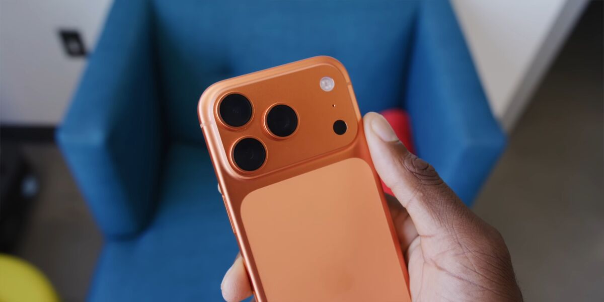 Close up of iPhone 17 Pro camera lenses showing updated design and sensor layout