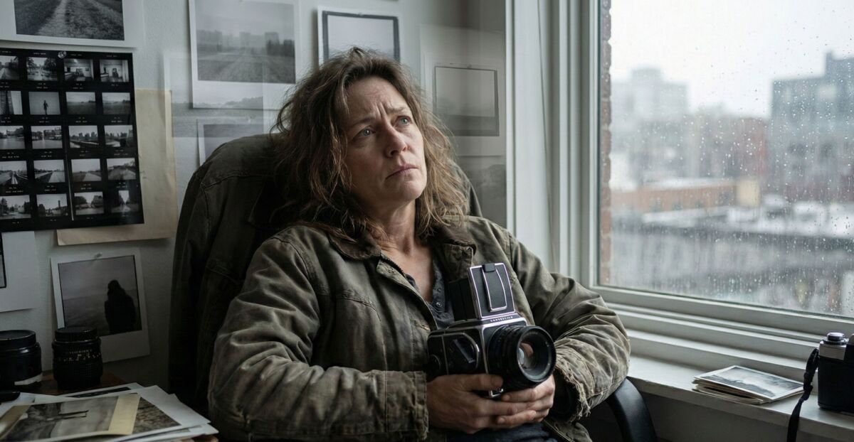 A thoughtful photographer holding a camera to represent why photographers feel stuck.