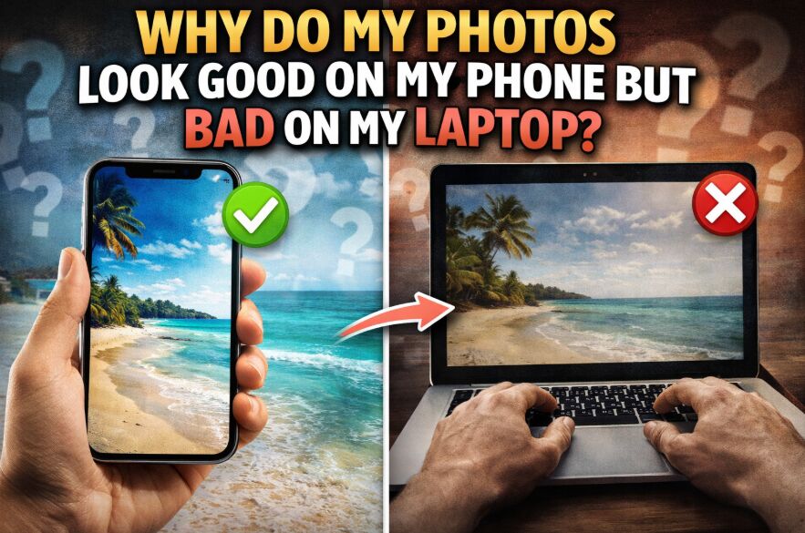 same photo displayed differently on phone and laptop screens